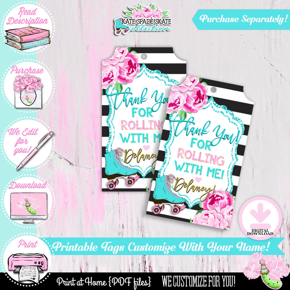 Kate Spade Skate-birthday-invitation-we Customize-thank You - Etsy