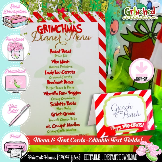 grinched-menu-buffet-cards-printable-you-edit-christmas-grinch-party