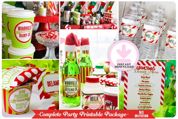 Grinched-Full Party-Printable-You Edit-See Description-Christmas-Grinch Party-Tent Cards-Christmas Menu-Holiday-Digital-INSTANT DOWNLOAD Il_570xn