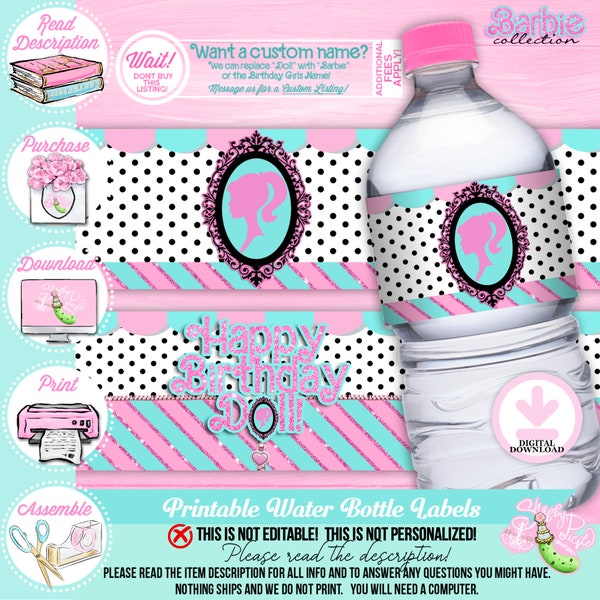 Barbie Waterbottle Labels - Etsy