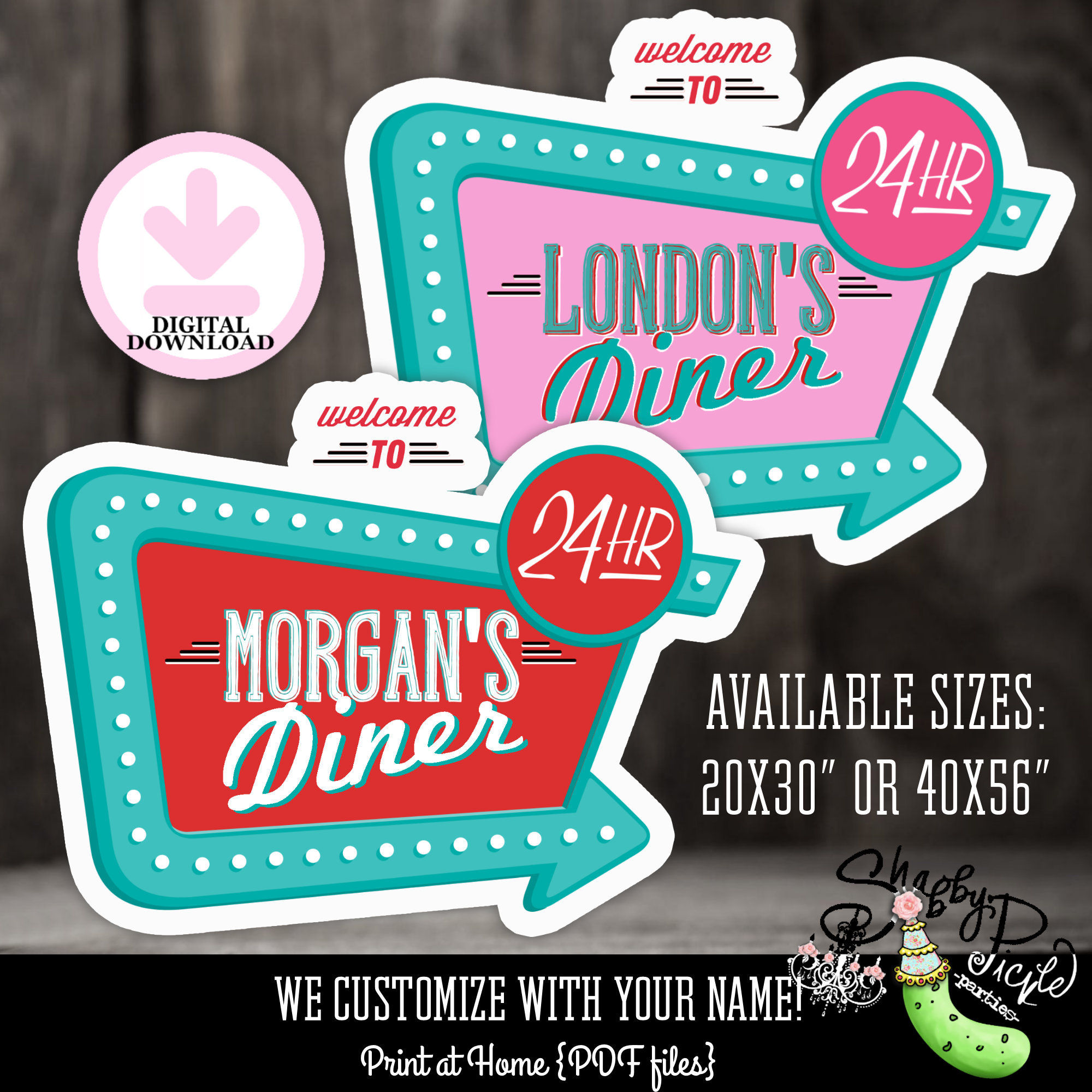 Pinks Diner or Retro Diner-we Customize-backdrop-sign-party Logo-retro-50's  Diner-party Printalbe-birthday-1950s-50s Party-digital DOWNLOAD - Etsy