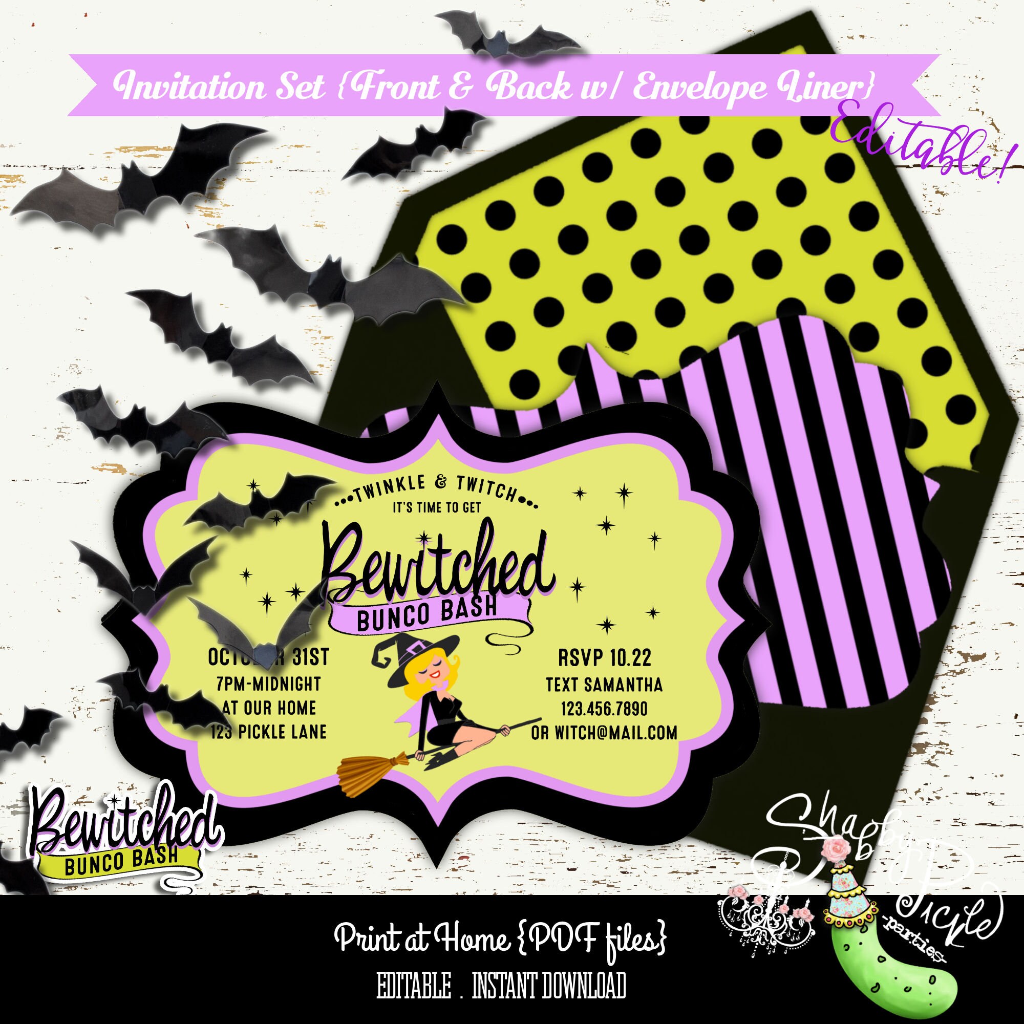 Bewitched Bunco Editable Invitations Halloween Etsy 日本