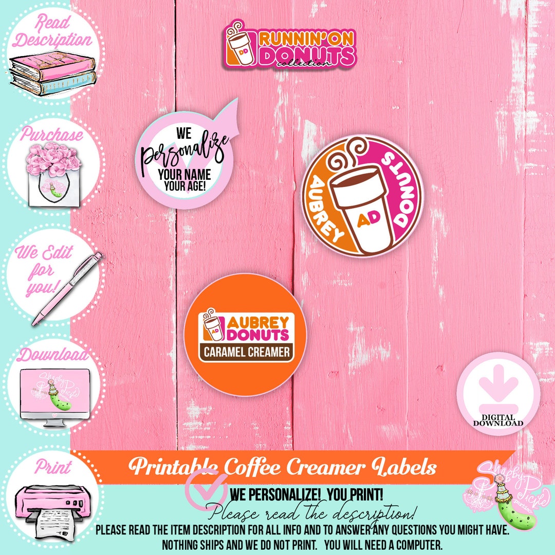 Runnin' on Donuts-coffee Creamer Labels-customized Name-age-dunkin ...