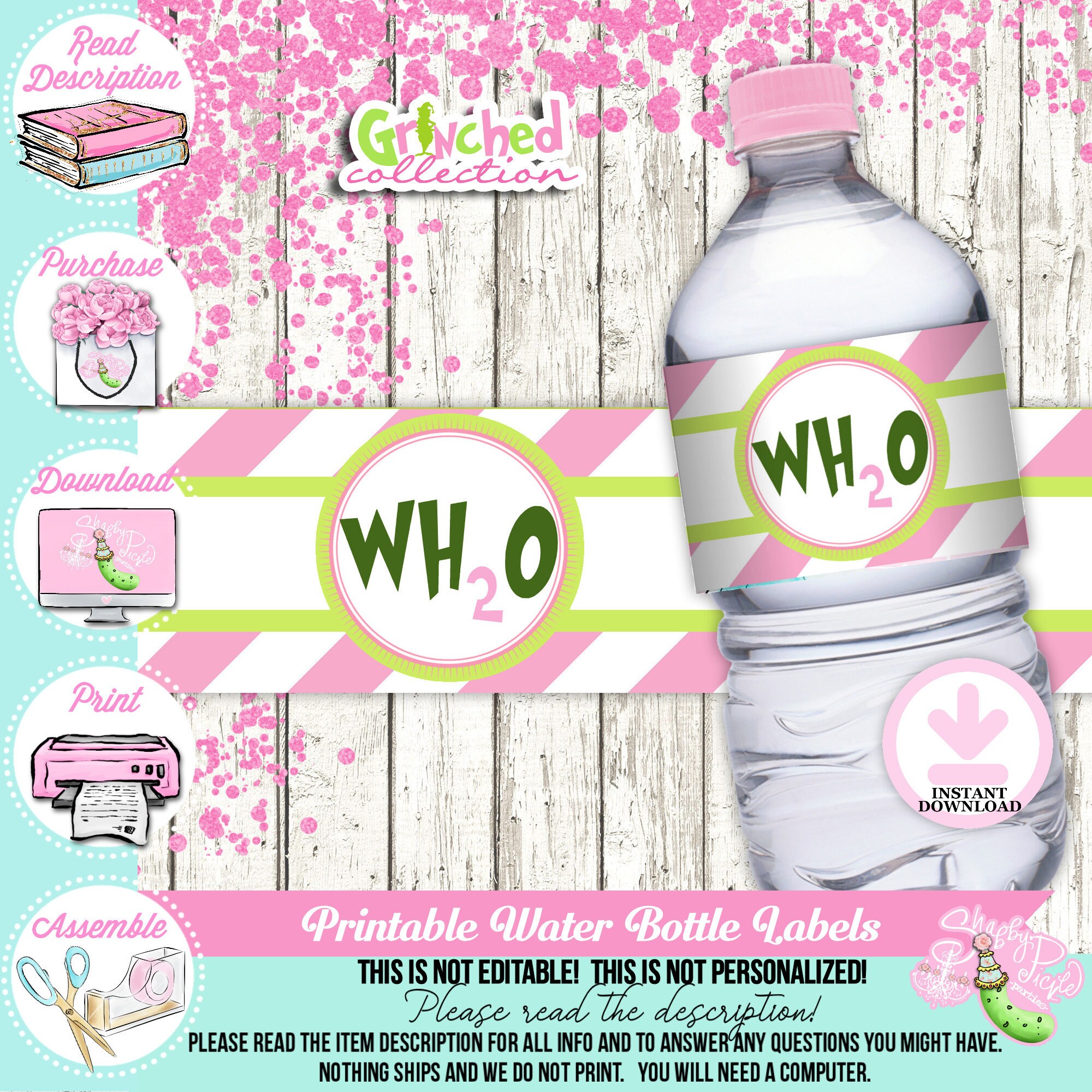 Grinched-water Bottle Labels and Wrappers-printable-uneditable