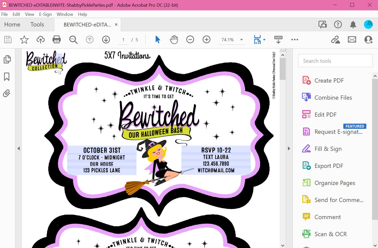 Bewitched Editable Invitations Halloween Etsy