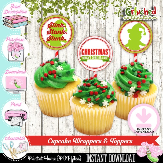 Grinched-Cupcake Toppers & Cupcake Wrappers-Printable-Christmas-Grinch Party-Stink Stank Stunk Rounds-Holiday-Digital-INSTANT DOWNLOAD Il_570xn