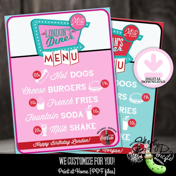 50 s sale diner menu