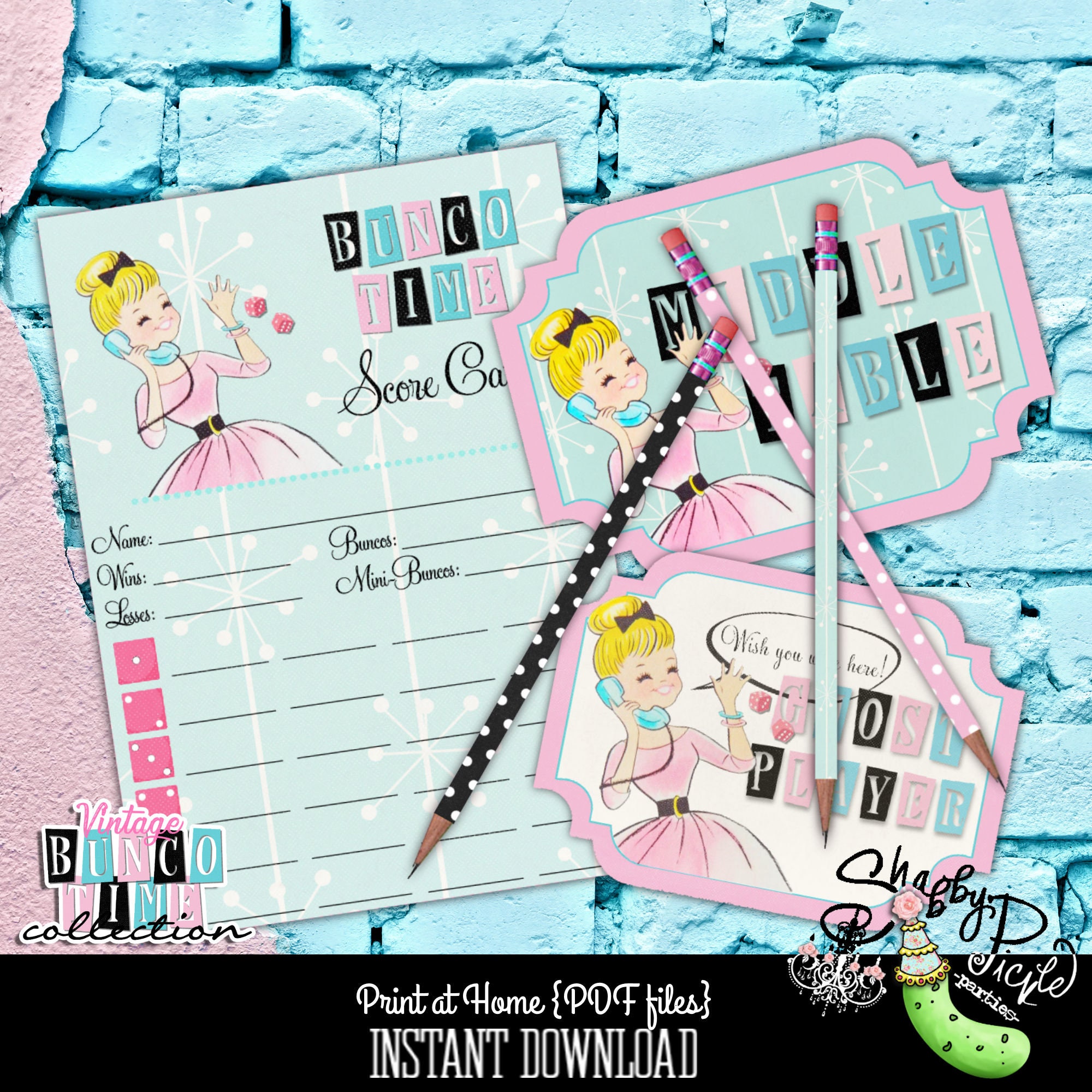 Bunco Time Vintage Score Card Table Signs Pencil Covers Girls Etsy