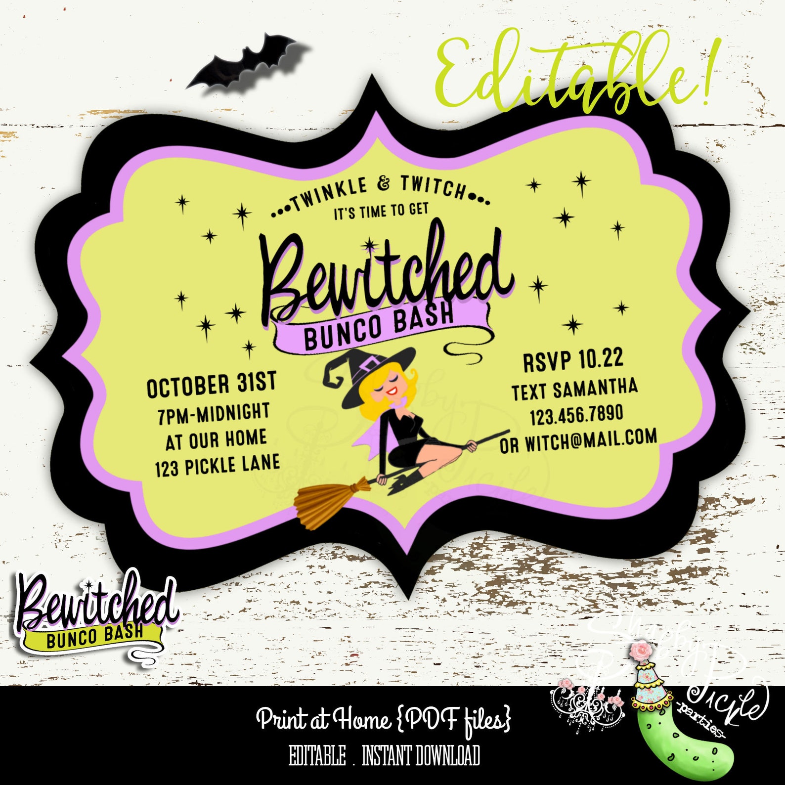 Bewitched Bunco EDITABLE Invitations Halloween Etsy Bewitched Bunco EDITABLE Invitations Halloween Etsy