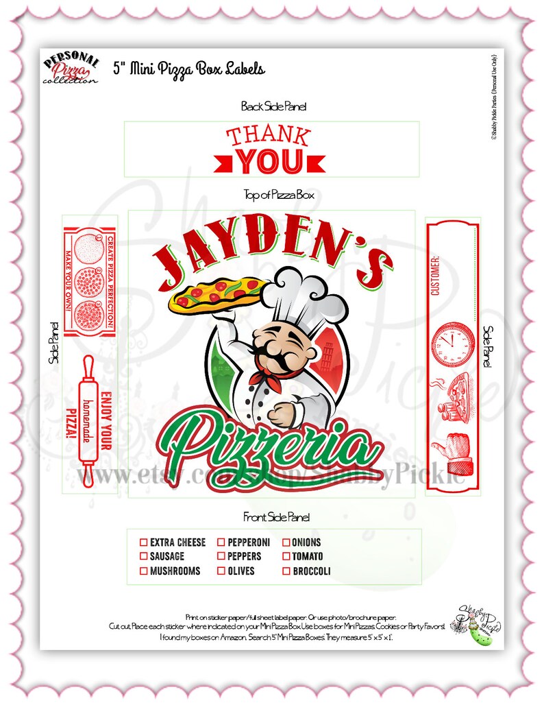 Personal Pizza5x5 Pizza Box Labelswe Customize Pizzeria Name Etsy
