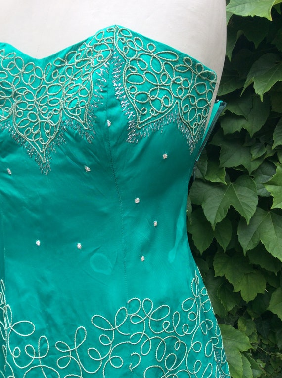 50s/60s green satin cocktail frock
