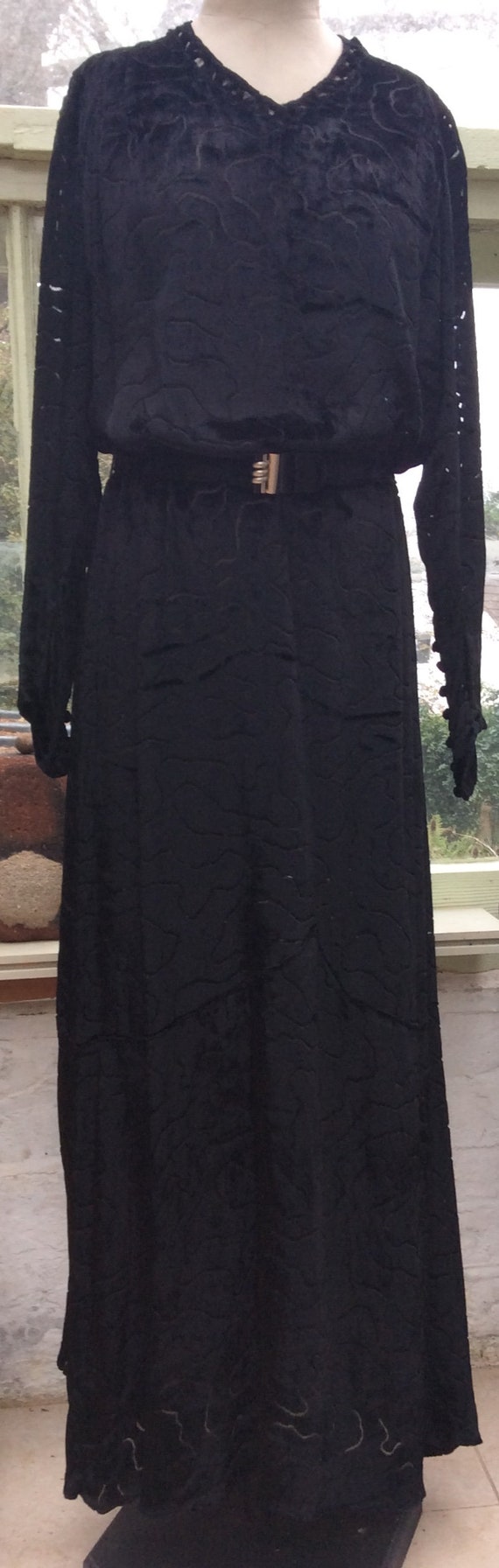 1930s Black Devore velvet gown