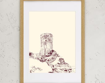 MEMORIES Bominaco Castle 30 x 40 cm - Print on 200g Matte Archival Paper | Abruzzo | Illustration