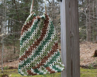 Mesh Drawstring Bag, Crochet Bag, Farmers Market Bag, Eco Friendly, Reusable Tote