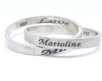 Interlocking Silver 925 Rings: Handmade Textured Stackable Ring