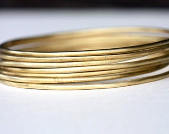 Set of 7 Brass Bangles: Handmade Stacking Bracelets