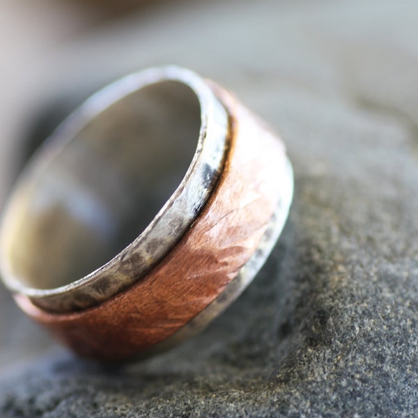 Sterling Silver with Copper Spinner ring, Mens wedding ring, Anxiety spinner ring, Personalized engraved ring, Valentines gift for him