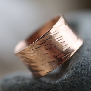 Hammered Rose Gold Plated Ring: Wide Band, Personalized Engraving