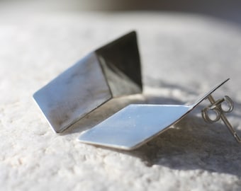 Minimalist Geometric Sterling Silver Earrings: Engraved Triangle Jewelry