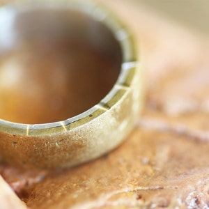 Handmade Sterling Silver & Brass Wide Band Ring: Rustic Hammered Wedding Ring