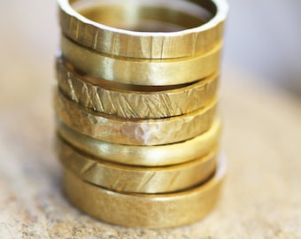 Handmade Brass Hammered Ring Set: Custom Stackable Band
