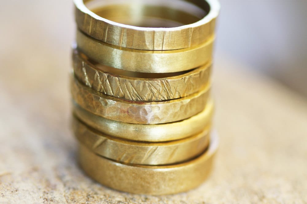 Handmade Brass Hammered Ring Set: Custom Stackable Band