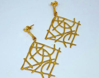 Baumeln Ohrringe, Gold überzogene Messingohrringe