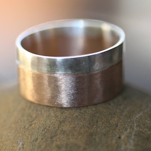 Zweifarbiger Sterling Silber Ring: Handgemachte Rose Gold Plated Band