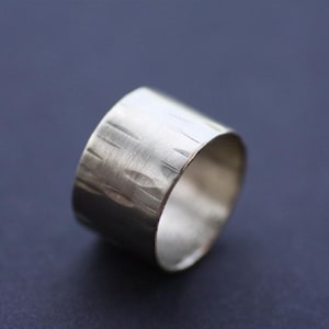Chunky 925 Silver Ring, Wide Hammered Textured Band, Personalized Engraved Gift