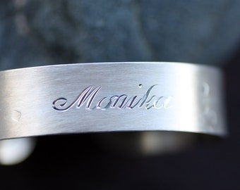 Personalisiertes Sterling Silber Manschette Armband: Gravur Handschrift Geschenk