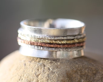 Silver Spinner ring for women, Elegant layered ring, Dainty Multicolour Spinners Silver wedding ring handwriting engraved, Mothers Day gift