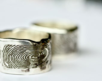 Personalized fingerprint ring for couples, Anniversary Thick rings, Unique wedding rings, Perfect gift engraved with your fingerprints