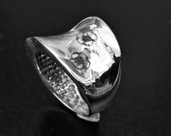 Graviertes Silberband, violetter Ring, personalisierter handgefertigter Ring