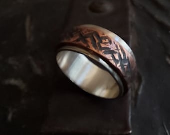 Silber Spinner Fidget Ring, Kupfer Band für Männer, personalisierte Meditation Ring, texturierte Angst Ring, benutzerdefinierte Drehring, zweifarbiger Ring