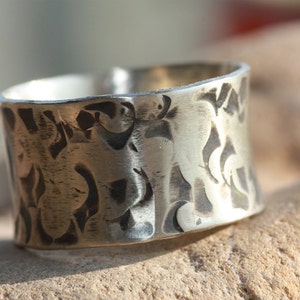 Oxidized Silver 950 Wide Band Ring: Rustic Hammered Design