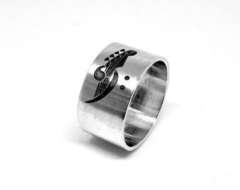 Ring für Musikliebhaber, Sterlingsilberring, handgefertigt graviertes Band
