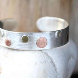 Adjustable Sterling Silver 950 Cuff Bracelet: Two-Tone Metal