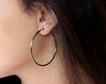 Bridesmaid hoops earrings, Gift for Bestfriend, Medium hoops earrings, gift for bridesmaid, Summer black large thin hoops Valentines gifts