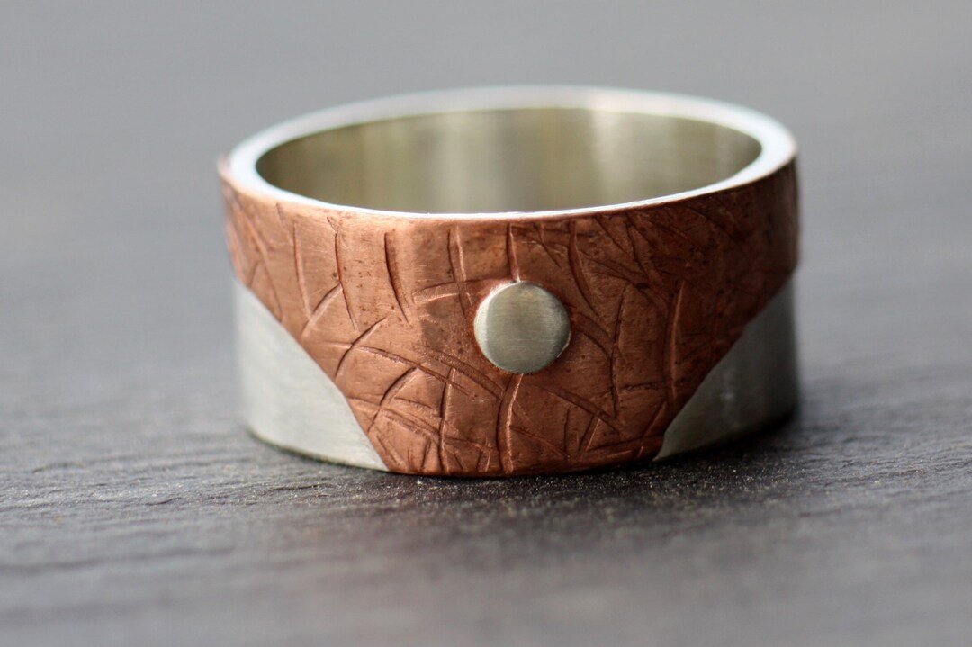 Coppercraft Rings Handmade Silver & Copper Pattern Ring - Personalized Wide Band - Etsy