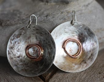 Sterling Silver oxidised discs Earrings Silver and Copper Dangle Earrings Bridesmaid gift Handmade Women earrings Self gift