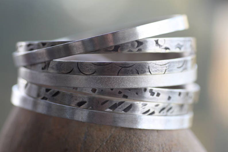 Sterling Silver Bangles Set of 5 Textured Bangles Hammered Etsy