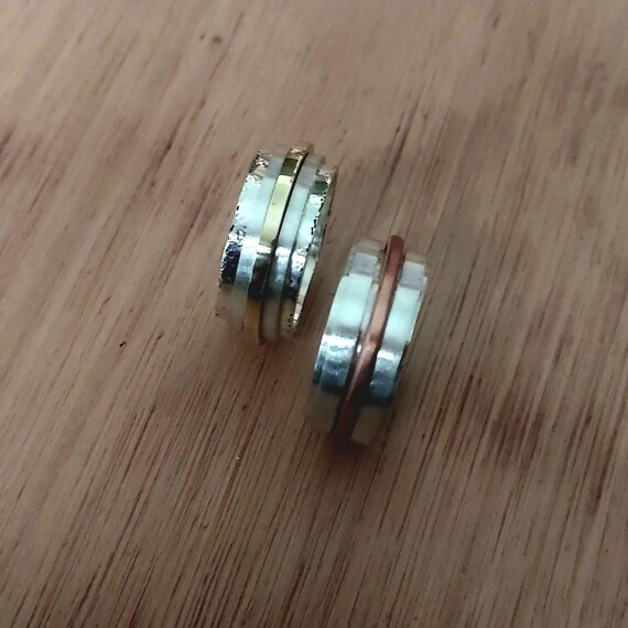 Handmade Silver 925 & Brass Spinner Ring: Personalized Textured 