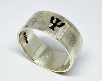 Silber 925 Band, gravierter Ring, Psychologe Band, griechischer Psy Buchstabe