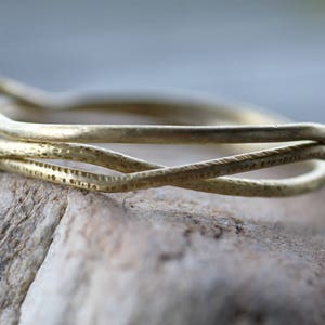 Textured Brass Bangles: Set of 3 Curvy Stacking Bracelets