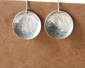 Sterling Silver Hammered Disc Earrings, Everyday Disc Dangle Earrings, Women handmade earrings Valentines gifts Self Gift