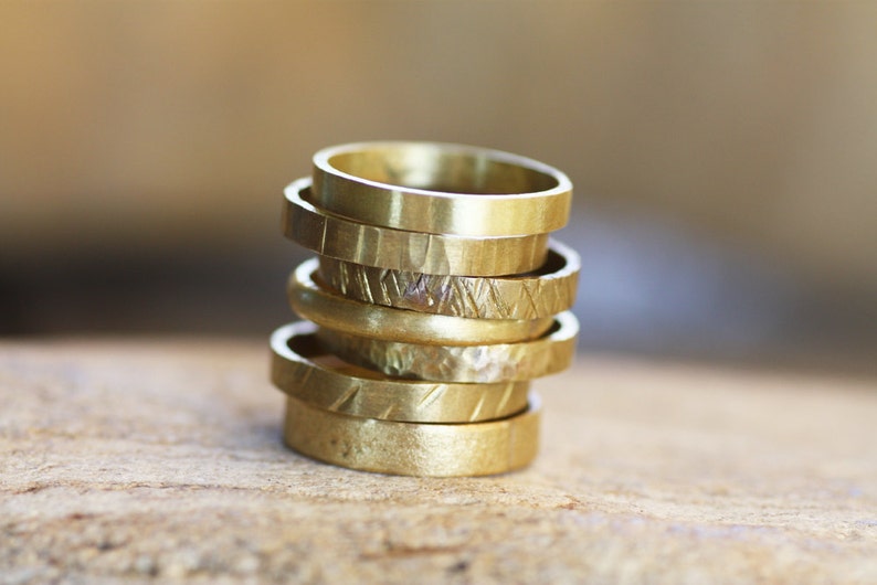 Gold plated Brass Stacking Rings Rustic Hammered Rings | Etsy