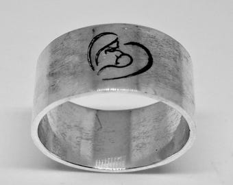 Muttertagsgeschenk, Silber 925 Band, Handmade Engraved Ring