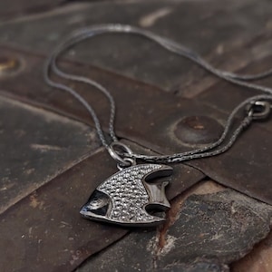 Oxidized Sterling Silver Fish Pendant: Handmade Pisces Necklace