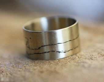 Silver 950 band, Wide textured band, Unique pattern ring