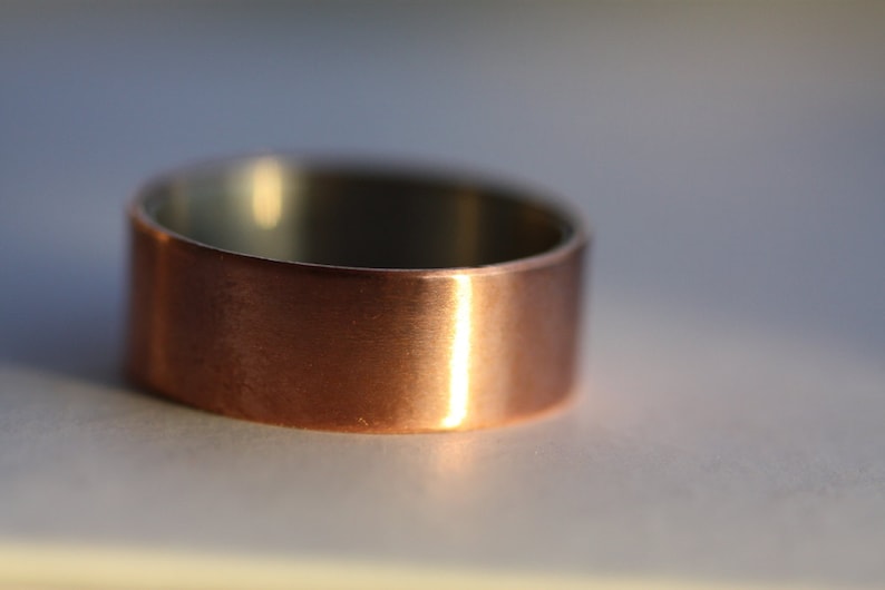 Sterling Silver and Copper wide ring Engagement wide band Mens wedding ring Copper wide band Personalised wide ring Engraved ring